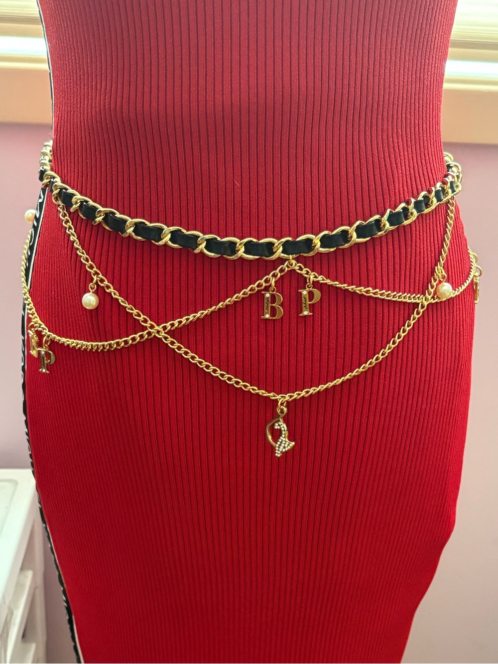 Vintage Baby Phat Gold Multichain Waist Belt with Charms - Black Accent